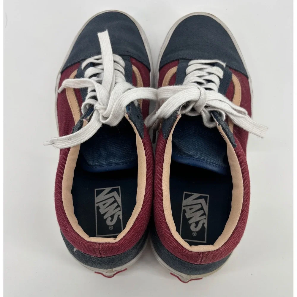 Vans Old Skool Low Top SK8 Shoes Men 9 Women 20.5 Navy Suede Maroon Canvas